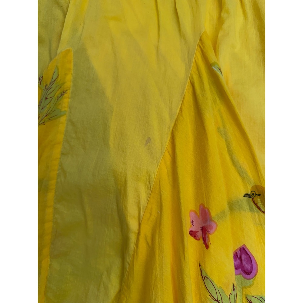 Sandy Starkman Yellow Floral Bird Smocked Cotton Midi Dress Large Whimsy - Picture 7 of 9